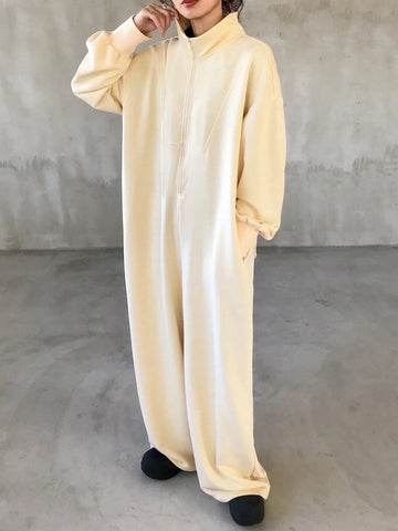 FRIFUL Women's Solid Color Front Zip Up Long Sleeve Casual Jumpsuit Romper FRIFUL Women's Solid Color Front Zip Up Long Sleeve Casual Jumpsuit Romper