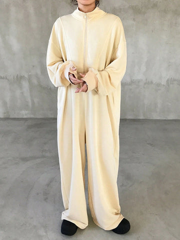 FRIFUL Women's Solid Color Front Zip Up Long Sleeve Casual Jumpsuit Romper FRIFUL Women's Solid Color Front Zip Up Long Sleeve Casual Jumpsuit Romper
