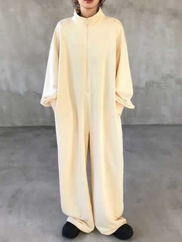 FRIFUL Women's Solid Color Front Zip Up Long Sleeve Casual Jumpsuit Romper FRIFUL Women's Solid Color Front Zip Up Long Sleeve Casual Jumpsuit Romper