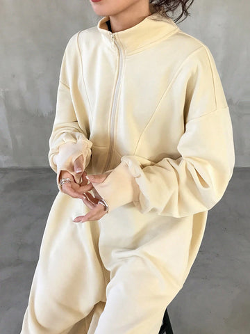 FRIFUL Women's Solid Color Front Zip Up Long Sleeve Casual Jumpsuit Romper FRIFUL Women's Solid Color Front Zip Up Long Sleeve Casual Jumpsuit Romper