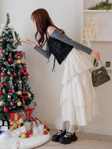 FRIFUL Women's Solid Color Minimalist Pleated Layered Skirt, Casual Vacation FRIFUL Women's Solid Color Minimalist Pleated Layered Skirt, Casual Vacation