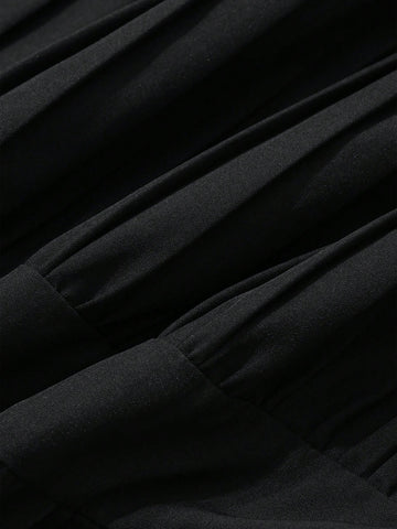 FRIFUL Women's Solid Color Pleated Minimalist A-Line Skirt, Casual Daily Wear FRIFUL Women's Solid Color Pleated Minimalist A-Line Skirt, Casual Daily Wear