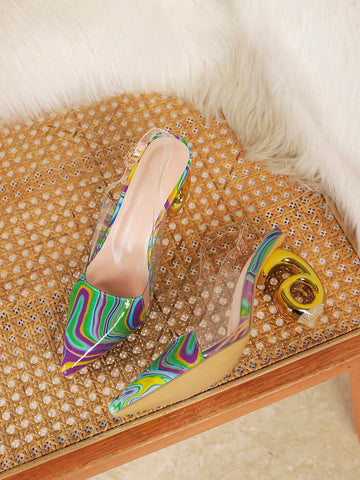 Fashionable Colorful Pointed Toe Simple Design Open Back Heeled Shoes, Elegant European Style Fashionable Colorful Pointed Toe Simple Design Open Back Heeled Shoes, Elegant European Style