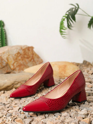 Fashionable Pointed-Toe Chunky Heel Pumps, Sexy Stitching Design, New 2024 Fashionable Pointed-Toe Chunky Heel Pumps, Sexy Stitching Design, New 2024