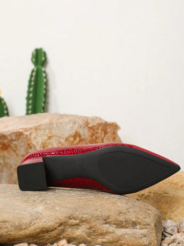 Fashionable Pointed-Toe Chunky Heel Pumps, Sexy Stitching Design, New 2024 Fashionable Pointed-Toe Chunky Heel Pumps, Sexy Stitching Design, New 2024