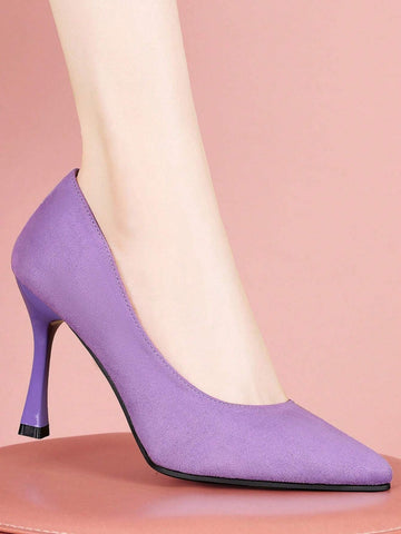 Fashionable Pointed Toe Side Cutout Slip-On High Heels, Versatile Professional Fashionable Pointed Toe Side Cutout Slip-On High Heels, Versatile Professional