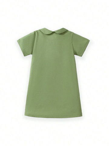 Fashionable Young Girls Polo Collar Cartoon Pony Embroidery Short Sleeve Dress Fashionable Young Girls Polo Collar Cartoon Pony Embroidery Short Sleeve Dress