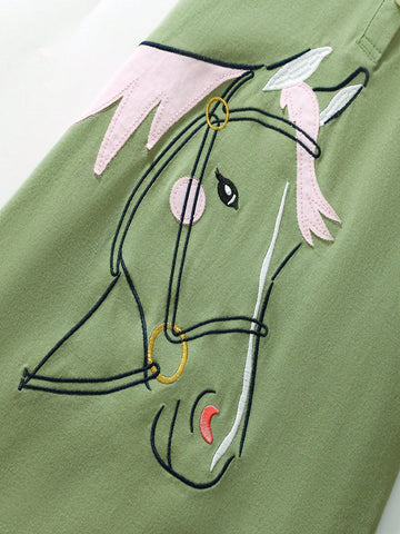 Fashionable Young Girls Polo Collar Cartoon Pony Embroidery Short Sleeve Dress Fashionable Young Girls Polo Collar Cartoon Pony Embroidery Short Sleeve Dress