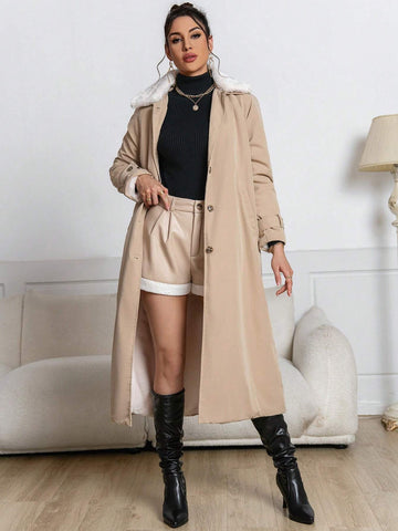 Firerie Women Solid Color Fleeced Straight-Leg Shorts, Autumn/Winter Firerie Women Solid Color Fleeced Straight-Leg Shorts, Autumn/Winter