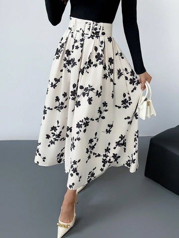 Firerie Women's Elegant Floral Print Pleated Skirt, Autumn Firerie Women's Elegant Floral Print Pleated Skirt, Autumn