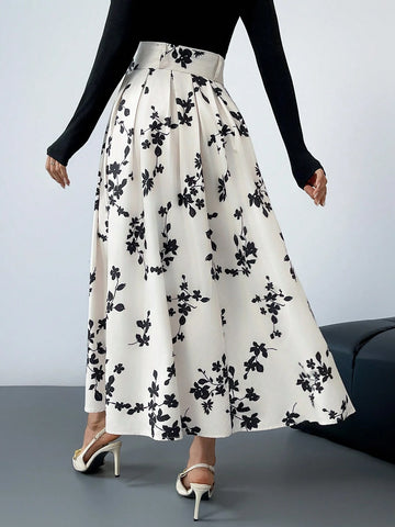 Firerie Women's Elegant Floral Print Pleated Skirt, Autumn Firerie Women's Elegant Floral Print Pleated Skirt, Autumn