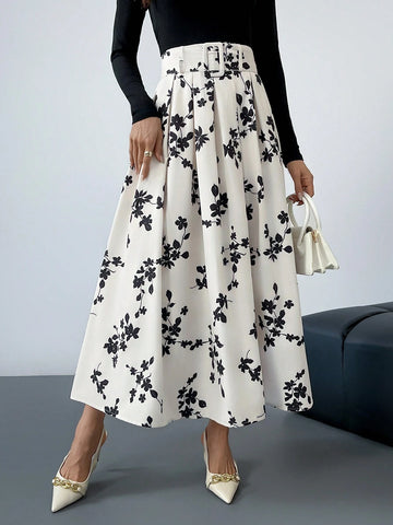 Firerie Women's Elegant Floral Print Pleated Skirt, Autumn Firerie Women's Elegant Floral Print Pleated Skirt, Autumn