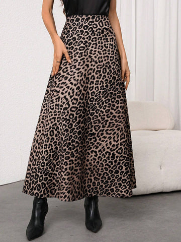 Firerie Women's Elegant Leopard Print High Waist Satin Skirt Firerie Women's Elegant Leopard Print High Waist Satin Skirt