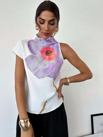 Women's Positioned Floral Printed Elegant Vacation Shirt Women's Positioned Floral Printed Elegant Vacation Shirt