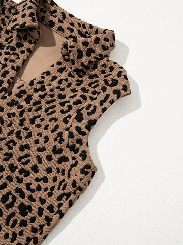 Fiyote Khaki Leopard Print V-Neck Sleeveless Mini Dress Fiyote Khaki Leopard Print V-Neck Sleeveless Mini Dress