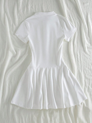 Flirla Women Casual Polo Collar Simple Fashionable Mini Dress, Suitable For Summer Flirla Women Casual Polo Collar Simple Fashionable Mini Dress, Suitable For Summer