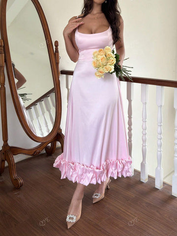 Floral Bud Big Swing Spaghetti Strap Bridesmaid Dress Floral Bud Big Swing Spaghetti Strap Bridesmaid Dress