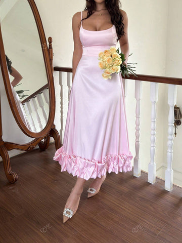 Floral Bud Big Swing Spaghetti Strap Bridesmaid Dress Floral Bud Big Swing Spaghetti Strap Bridesmaid Dress