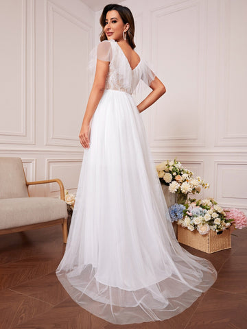 Floral Embroidery Mesh Wedding Dress Floral Embroidery Mesh Wedding Dress