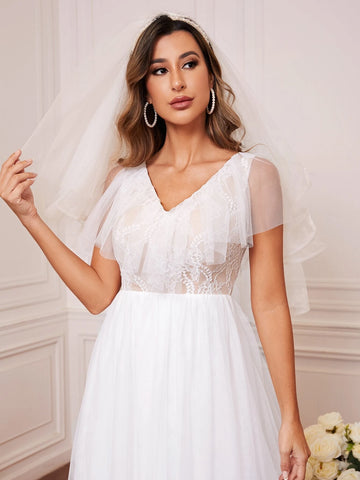 Floral Embroidery Mesh Wedding Dress Floral Embroidery Mesh Wedding Dress