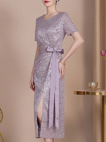 Floral Jacquard Knot Side Split Thigh Bridesmaid Dress Floral Jacquard Knot Side Split Thigh Bridesmaid Dress