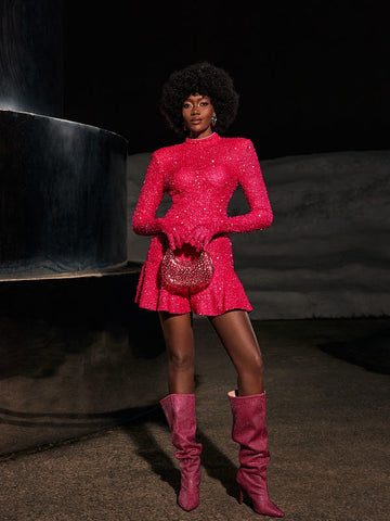 Gali Sequin Gloves Mini Dress In Hot Pink Gali Sequin Gloves Mini Dress In Hot Pink