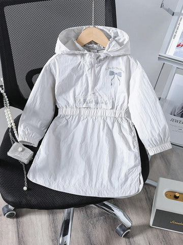 Genkimix Kids Young Girl Letter Print Casual Hooded Dress, Lightweight & Comfy, Versatile Genkimix Kids Young Girl Letter Print Casual Hooded Dress, Lightweight & Comfy, Versatile
