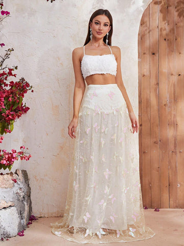 Giffniseti Summer Sleeveless Butterfly Printed Tank Top And Midi Skirt Set Giffniseti Summer Sleeveless Butterfly Printed Tank Top And Midi Skirt Set