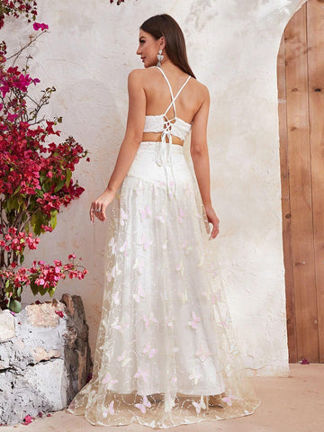 Giffniseti Summer Sleeveless Butterfly Printed Tank Top And Midi Skirt Set Giffniseti Summer Sleeveless Butterfly Printed Tank Top And Midi Skirt Set