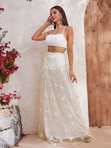 Giffniseti Summer Sleeveless Butterfly Printed Tank Top And Midi Skirt Set Giffniseti Summer Sleeveless Butterfly Printed Tank Top And Midi Skirt Set