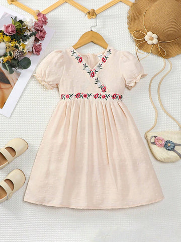 Girl Embroidered Floral Dress, Comfortable, Elegant And Romantic For Spring/Summer Girl Embroidered Floral Dress, Comfortable, Elegant And Romantic For Spring/Summer