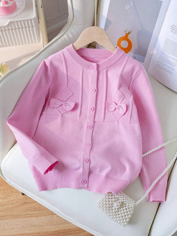 Girls/Young Girl' Elegant Bow Accent Cardigan, Suitable For Casual, Vacation, Spring/Autumn/Winter Girls/Young Girl' Elegant Bow Accent Cardigan, Suitable For Casual, Vacation, Spring/Autumn/Winter