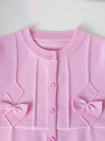 Girls/Young Girl' Elegant Bow Accent Cardigan, Suitable For Casual, Vacation, Spring/Autumn/Winter Girls/Young Girl' Elegant Bow Accent Cardigan, Suitable For Casual, Vacation, Spring/Autumn/Winter