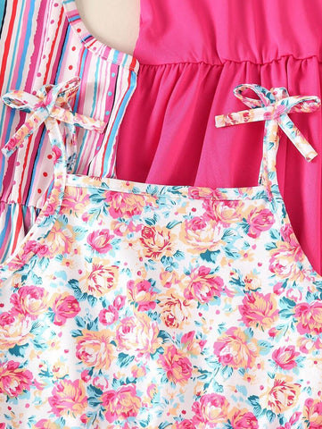 Girls 3pcs Floral Print Sleeveless Dress In Pink Girls 3pcs Floral Print Sleeveless Dress In Pink