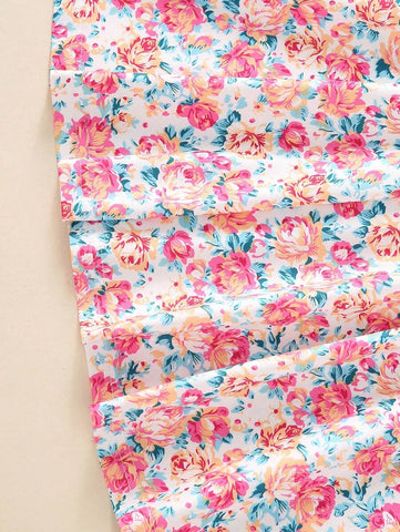 Girls 3pcs Floral Print Sleeveless Dress In Pink Girls 3pcs Floral Print Sleeveless Dress In Pink