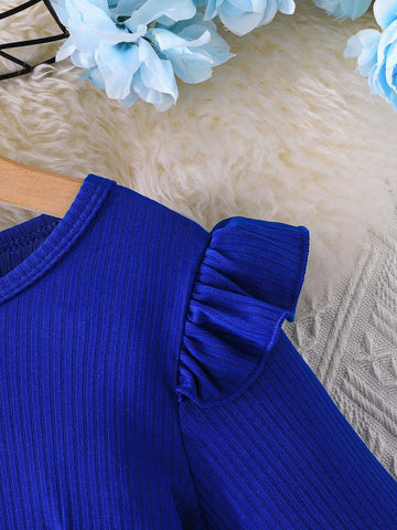 Girls Cap Sleeve Elegant Bow& Ditsy Floral Dress With Bow, Blue Girls Cap Sleeve Elegant Bow& Ditsy Floral Dress With Bow, Blue