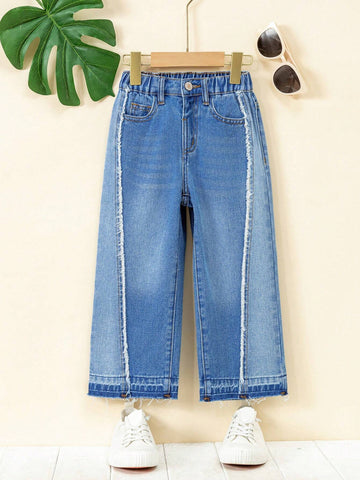 Girls" Casual Fashionable Two-Tone Wide Leg Denim Pants Girls" Casual Fashionable Two-Tone Wide Leg Denim Pants