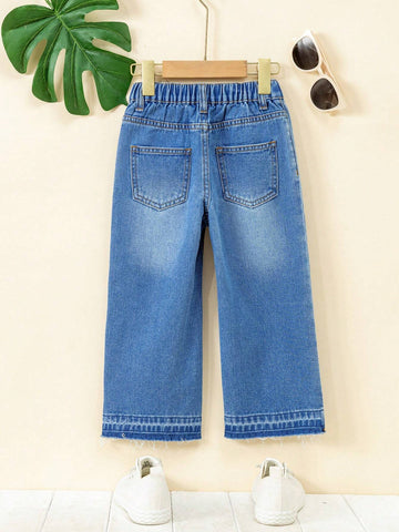 Girls" Casual Fashionable Two-Tone Wide Leg Denim Pants Girls" Casual Fashionable Two-Tone Wide Leg Denim Pants