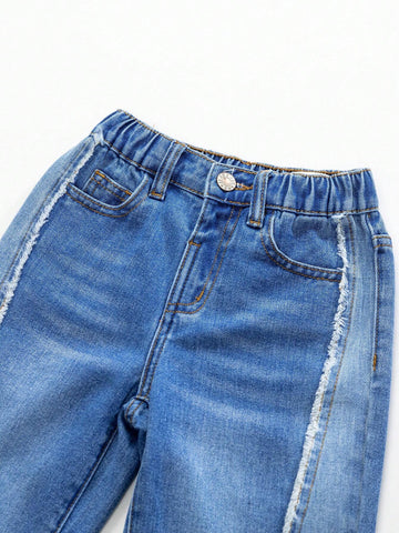 Girls" Casual Fashionable Two-Tone Wide Leg Denim Pants Girls" Casual Fashionable Two-Tone Wide Leg Denim Pants