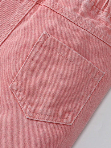 Girls' Casual Pink Stone Washed Denim Jeans With Slit Hem Girls' Casual Pink Stone Washed Denim Jeans With Slit Hem