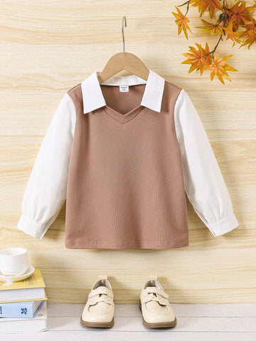 Girls Casual Textured Patchwork Button Down Shirt, Fashionable And Chic For Spring & Autumn Girls Casual Textured Patchwork Button Down Shirt, Fashionable And Chic For Spring & Autumn