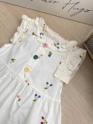 Girls' Cherry Embroidery Decor Princess Dress, New Summer Fashion Children Clothing Girls' Cherry Embroidery Decor Princess Dress, New Summer Fashion Children Clothing