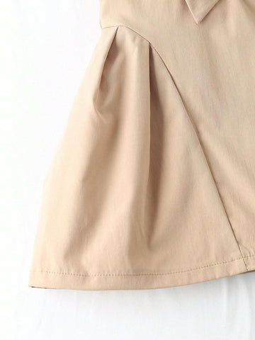 Girls' Chic Academy Style Sleeveless A-Line Dress With Decorative Flap Collar And 3D Bow, Summer Girls' Chic Academy Style Sleeveless A-Line Dress With Decorative Flap Collar And 3D Bow, Summer