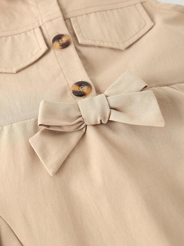 Girls' Chic Academy Style Sleeveless A-Line Dress With Decorative Flap Collar And 3D Bow, Summer Girls' Chic Academy Style Sleeveless A-Line Dress With Decorative Flap Collar And 3D Bow, Summer