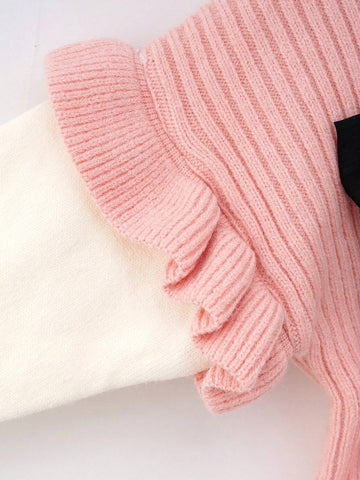Girls Contrasting Color Crew Neck Sweater And Flare Pants Set Girls Contrasting Color Crew Neck Sweater And Flare Pants Set