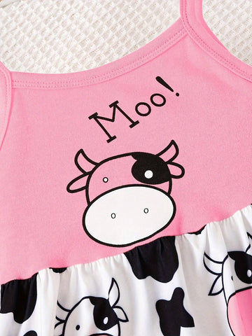 Girls Cute Farm Cow Print Cami Dress For Party Vacation, Comfy Casual Dresses For Kids Gift Girls Cute Farm Cow Print Cami Dress For Party Vacation, Comfy Casual Dresses For Kids Gift