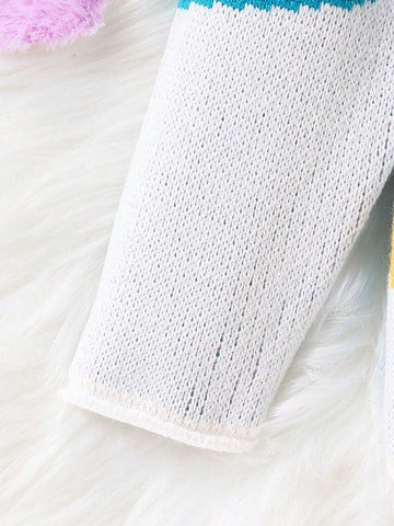 Girls' Cute Graphic Intantity Contrast Trim Knit Sweater, Soft & Comfy, For Daily Wear, Can Be Worn As Outerwear Or Underlayer Girls' Cute Graphic Intantity Contrast Trim Knit Sweater, Soft & Comfy, For Daily Wear, Can Be Worn As Outerwear Or Underlayer