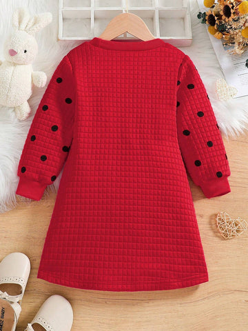 Girls Cute Rabbit Printed Bowknot Round Neck Long Sleeve Chic Dress, Suitable For Autumn And Winter Girls Cute Rabbit Printed Bowknot Round Neck Long Sleeve Chic Dress, Suitable For Autumn And Winter