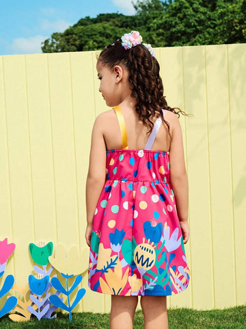Girls Dress - Young Girl Colorful Vacation Multiple Floral & Polka Dot Strap Sundress, Vibrant Prints For Spring/Summer Outing Girls Dress - Young Girl Colorful Vacation Multiple Floral & Polka Dot Strap Sundress, Vibrant Prints For Spring/Summer Outing