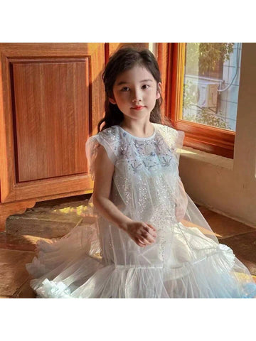 Girls' Dress, 24 Summer New Arrival, Magician Collar, Heavy Sequin Mesh Skirt, Puffy Tulle Hemline, Princess Dress Girls' Dress, 24 Summer New Arrival, Magician Collar, Heavy Sequin Mesh Skirt, Puffy Tulle Hemline, Princess Dress